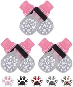 BINGPET Double Side Anti-Slip Dog Socks with Adjustable Straps, Dog Socks for Hot Pavement Non-Slip Dog Socks for Hardwood Floors, Prevent Licking for Puppy Small Medium Large Dogs 6 PCS