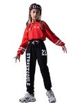 LOLANTA Girls Hip Hop Clothes Set,Sporty Tracksuit Street Dance Outfit(Red,11-12 Years,160)