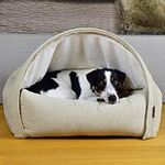 KONA CAVE Luxury Cuddly Cave Bed - Canopy Bed for Cats and Dogs - Best Cave Bed - Removable Lid (Corduroy - Light Brown, Small: 65w x 55d x 40h cm)