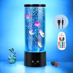 PINPON Bubble Fish Lamp Color Changing Artificial Fish Tank with USB & Battery Powered Option 4 Lighting Modes Aquarium Lamp with Remote Control Mood Light for Relax