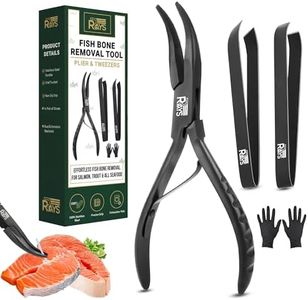 Fish Bone Pliers/Tweezers – Serrated Jaw Plier + Flat & Slant Tweezers | Stainless Steel Pin Bone Remover & Deboning Tools for Salmon, Trout & All Seafood
