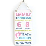 Personalised Newborn Baby Girl - Name, Surname, Birth Weight, Time of Birth & Birth Date - Custom Baby Shower Birth Plaque