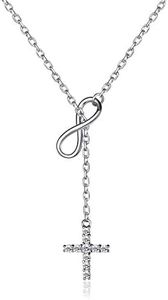 ChicSilver 925 Sterling Silver CZ Infinity Cross Religious Pendant Y Shaped Lariat Style Necklace for Women 16’’