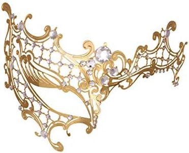 Masquerade Mask for Women Metal Mask Shiny Rhinestone Venetian Party Evening Prom Ball Mask Bar Costumes Accessory (Half Face Gold)