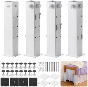 UPVONT Heavy-Duty College Dorm Bed Risers with 0.16" Reinforced Base-17.98 LB (White), Adjustable Heights (6", 9", 12"), Fits Wooden Bed Legs 1.5" to 3", Thicker Steel Dorm Bed Leg Risers