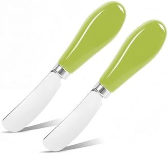 Siutco Butter Spreader Knife Set, 2-Pack Stainless Steel Cheese and Butter Knives with Ceramic Handle, Dishwasher Safe, for Soft & Hard Cheese, Jam, Cold Butter (light green)