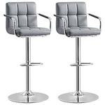 SONGMICS Bar Stools Set of 2, Height Adjustable Bar Chairs in Synthetic Leather, 360° Swivel Kitchen Stool with Backrest and Footrest, Grey LJB93GUK