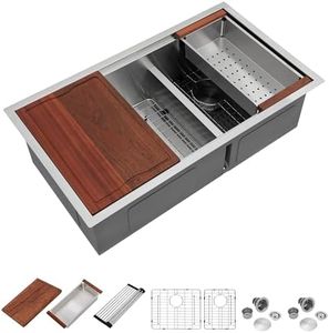 Dcolora 33 Inch Double Bowl Kitchen Sink Undermout Workstation 16 Gauge Stainless Steel Sinks Spacious 60/40 Split Double Basin Under Counter, 33"x19"x10" DC-U7710