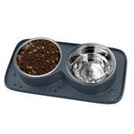 JOYFAST Dog Food Bowls Double No Spill No Mess Stainless Steel Dog Bowls Easy to Clean Non-Skid Design, Perfect for Small or Medium, Darkblue