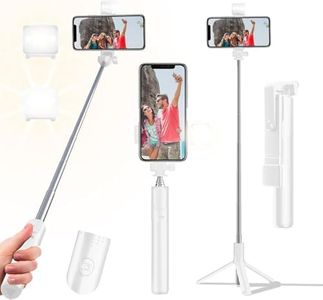 Selfie Stick Tripod, 40 in Retractable Tripod for iPhone with Wireless Remote Control & Light, Solidest Cell Phone Tripod Compatible with iPhone/Android (White)