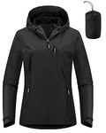 Outdoor Ventures Women's Waterproof Jackets Ladies Lightweight Windproof Packable Rain Jacket Raincoat Outdoor Windproof Running Golf Cycling Softshell Jacket with Hood Black 3XL/UK22