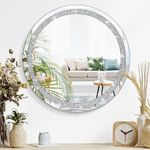 Crush Diamond Hanging Wall Mirror Crystal Frameless Mirrors for Wall Round Shaped Silver Mirror Decorative Wall Decor mirror for Home Hallway Bathroom Bedroom 40x40cm