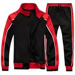 amropi Men's Tracksuit Activewear Athletic Casual Sports Jogging Gym Full Zip Sweat Suit Black Red, XXL