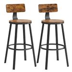 VASAGLE Bar Stools Set of 2, Kitchen Breakfast Bar Chairs, with Backrest, Steel Frame, 73 cm Tall Seat, Easy Assembly, Industrial Style, Rustic Brown and Black LBC026B01V1