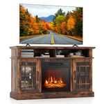 GOFLAME Fireplace TV Stand for TV up to 55 Inches, Freestanding Wood Entertainment Center with 18" Electric Fireplace, 48" TV Console Table with 2 Open Storage Compartments & 2-Door Cabinet (Brown)