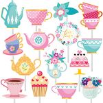 36Pcs Tea Party Cupcake Toppers Floral Tea Party Decorations Teacup Teapot Flower Cupcake Picks for Let's Par Tea Birthday Party Decorations Baby Shower Bridal Shower Supplies