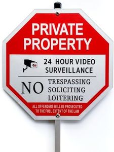 Poicrm “Private Property - No Trespassing, No Soliciting,No Loitering” Octagon Yard Sign, No Soliciting Sign for House with Stake,40-mil Thick Aluminum - 10x10 Inch/28 Inch High.(1 Pcs)