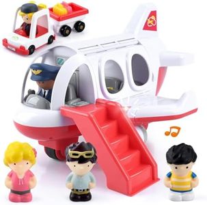 PLAY Airplane Toy for Kids - Toddler Airplane Toys Travel Plane Toys for Kids 2+ Years Old with Small Figures & Baggage Carrier, Musical Toy Airplane with Lights for Boys Girls Gifts Birthday (Red)