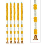 iHandikart Handmade Artificial Fluffy Marigold with Jasmine Flower Garland with a Golden Bell at The Bottom Used for Office Home Diwali Decoration, Colour Yellow, Pack of 5 (33001-5)