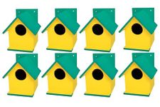 Hellonz Bird House for Sparrow, Budgies & Finches with Air Ventilation and Mounting Hook (Pack of 8) (Dark Green)