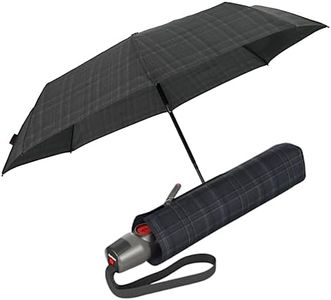 Knirps T.200 Medium Duomatic Automatic Open Close Rain Umbrella for Adults - Portable Weather Protection - Compact, Fits in Backpack or Purse, Retractable with Carrying Case, Check, 97cm Diameter