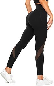 TrainingGirl Mesh Leggings for Women High Waisted Yoga Pants Workout Running Printed Leggings Gym Sports Tights with Pockets, Black, Medium