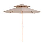 Outsunny 2.7 m Garden Parasol Umbrella, Double Tier Garden Umbrellas Outdoor Sun Umbrella Sunshade Bamboo Ribs, Beige