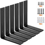 MLOQI Industrial Shelf Bracket Heavy Duty, 5mm Thick Premium Iron L Brackets for Shelves, Metal Shelf Supports - Black Iron Shelf Bracket for Shelves with Hardware 6 Pack (12" x 6")