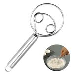 iBuddy Dough Whisk Tool 304 Stainless Steel Atta Maker Tool for Home, Flour Dough Maker Hand Tool 8.5 Inch Dough Mixer Baking Tool for Bread, Pastry, Egg, Pizza Dough