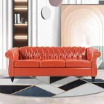 Vaztrlus Modern Orange Chesterfield Sofa for Living Room，Comfy Deep-Seated 3-Seater Faux Leather Sofa for Bedroom, Office, or Apartment. Classic Sofa, Tool-Free Assembly