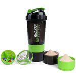 VECH Protein Shaker Bottle - Sports Water Bottle - Non Slip 3 Layer Twist Off 3oz Cups with Pill Tray - Leak Proof Shake Bottle Mixer- Protein Powder 16 oz Shake Cup with Storage (Green)