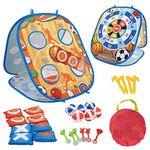 ZHEGAO Bean Bag Toss Game - Toss Game Kit for kids, Cornhole Board, Sandbag Throwing, Dart Board and Tic Tac Toe, Throwing Games for Family Activity, Gifts for Age 5+ Years Old Girls Boys, Blue, L