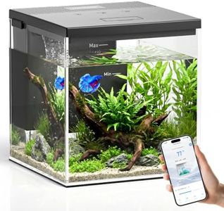 PAWGETHER® Smart Fish Tank, 2.4 Gallon Glass Aquarium with App Control, Betta Nano Tank Wireless Quiet Pump 5-Stage Filtration Water Flow Lighting Timers 11-Color Temp Monitor for Desk Home Office