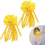 MUFEKUM 2 Pcs Hair Bow Spiral Streamers, Curly Bow Hair Bands Kids Spiral Hair Ties Ponytail Holder Hair Ribbons Bobbles for Girls Toddler Kids, Girls School Hair Accessories(Yellow)