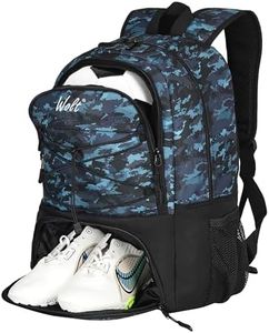 WOLT Youth Soccer Bag, Soccer Backpack, Basketball Backpack with Cleat Shoe and Ball Compartments Sports Backpack for Volleyball Football for Men Women (CamoBlue)