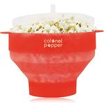 Original Colonel Popper Healthy Microwave Popcorn Maker - LFGB Food Grade Certified BPA Free Popcorn Poppers (Transparent Red)