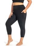 MEJING Plus Size Capri Leggings for Women with Pockets L-5XL Workout Leggings Mesh Yoga Pants Womens Capris High Waisted Tummy Control Black 3XL