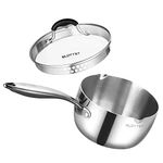 SLOTTET Tri-Ply Whole-Clad Stainless Steel Sauce Pan with Pour Spout,2.5 Quart Small Multipurpose Pasta Pot with Strainer Glass Lid, Saucepan for Cooking with Stay-cool Handle.