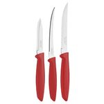 Tramontina Plenus 3-Piece Knife Set | Stainless Steel Blades with Red Polypropylene Handles | Serrated Fruit & Tomato Knife + Plain Edge Vegetable & Fruit Knife | Dishwasher Safe.