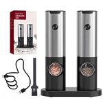 CIRCLE JOY Electric Pepper Grinder Mills (Pack of 2), USB Rechargeable Salt and Pepper Grinder with Ceramic Grind and LED Light, Adjustable Coarseness, Stainless Steel