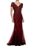 PROMLINK Mermaid V-Neck Mother of Groom Dresses for Women, Burgundy, 2