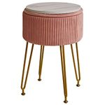 IBUYKE Velvet Storage Footrest Stool Ottoman, Makeup Vanity Stool Side Table with Golden Steel Legs Removable Cover, Coffee Table Top Cover, Pink L/G-20P