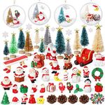 96 Pcs Miniature Ornaments for Snow Globe Kit DIY Christmas Village Decoration Christmas Figurines Mini Christmas Ornaments with Snowman Reindeer Santa Claus Snowflake(Teal Beige Gold Green)