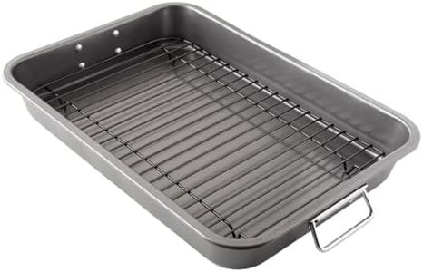 Chef Pomodoro - Grand Plat à Rôtir Antiadhésif avec Grille De Cuisson - Plat Four Rectangulaire (41 x 29 cm) Ultra Résistant - Plaque de four profond pour rôtissage, barbecue, lasagne et gratin