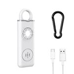 ORIA Personal Alarm for Women Elderly, 130dB Loud Siren with LED Strobe Light and Carabiner, Supports USB Charging for Women, Kids, Elderly -White