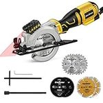 Enventor Mini Circular Saw, 705W 3500RPM Pure Copper Motor Compact Electric Circular Saw with Laser Guide, 6 Blades(115mm), Max Cutting Depth 42.8mm(90°), 28mm(45°) for Wood, Soft Metal, Tile, Plastic