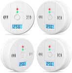 4 Pack Carbon Monoxide Detectors Battery Powered, Carbon Monoxide Alarm with LED Digital Display, CO Alarm with Human Alarm Sounds and Test Button for Home Kitchen Restaurant Hotel Office