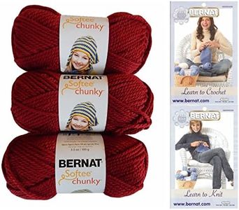 Bernat Softee Chunky Yarn Bundle Super Bulky Number 6 3 Skeins Wine Bundle with Knitting and Crocheting Instructions