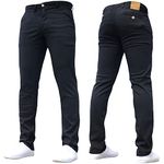 Crosshatch Mens 'Brooks' Stretch Chino Slim Fit Leg Trousers Jeans by JeanBase Black 34W X 32L