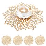 Mangata Gold Placemats and Coaster Sets of 4, Round Table Placemats for Christmas, Wedding, Dinner Parties, Restaurant, Hotel, 38cm, 15.5inches